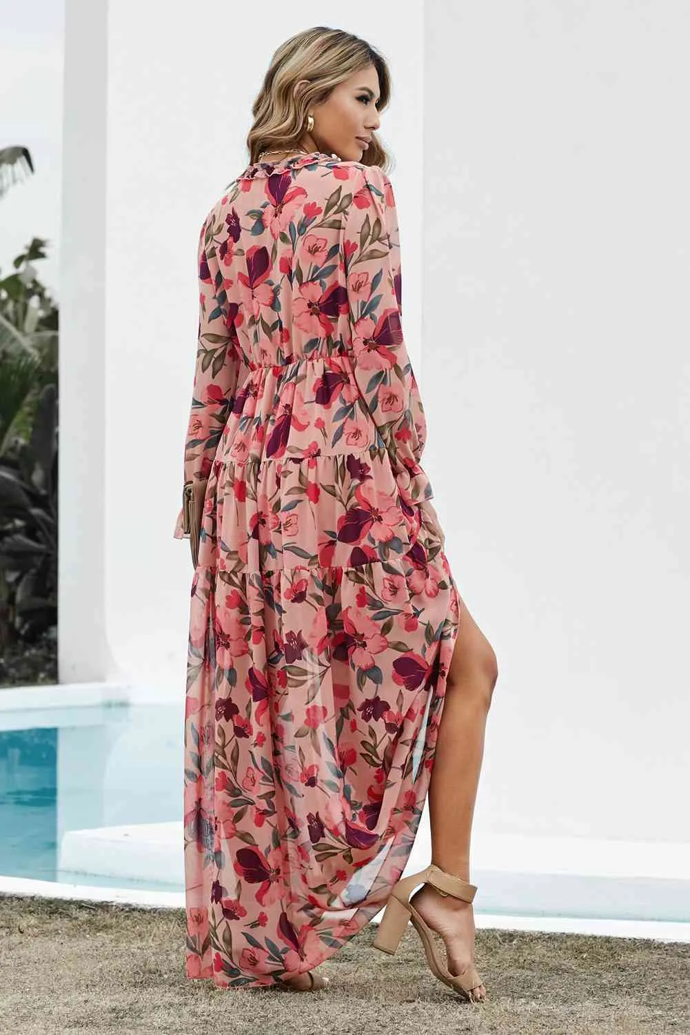 Exclusive Long Sleeve Plunge Dress Maxi | Enoch Fashion
