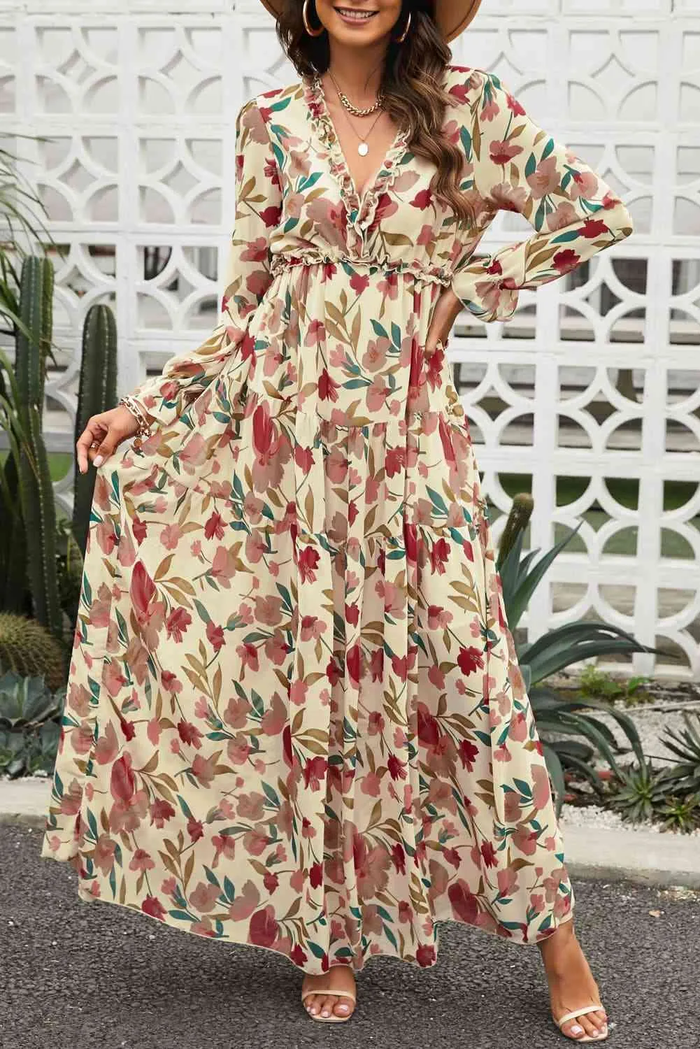 Exclusive Long Sleeve Plunge Dress Maxi | Enoch Fashion