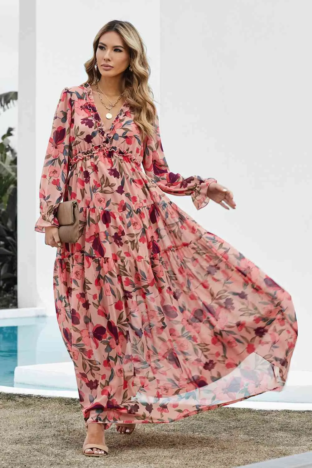 Exclusive Long Sleeve Plunge Dress Maxi | Enoch Fashion