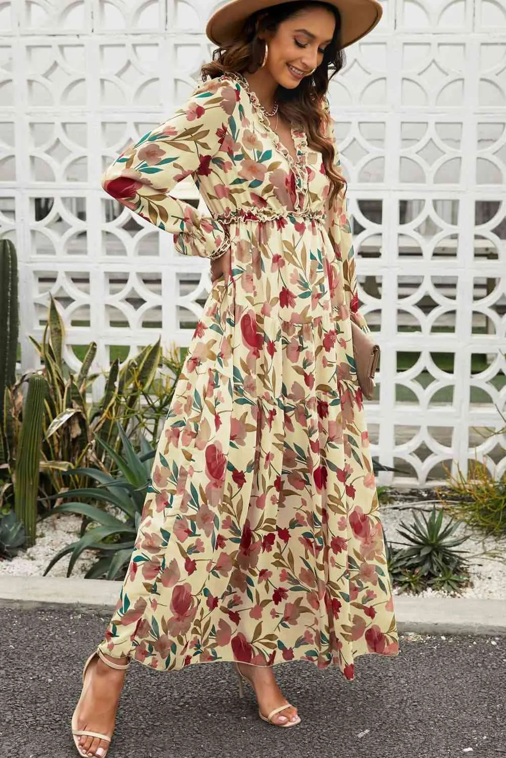 Exclusive Long Sleeve Plunge Dress Maxi | Enoch Fashion