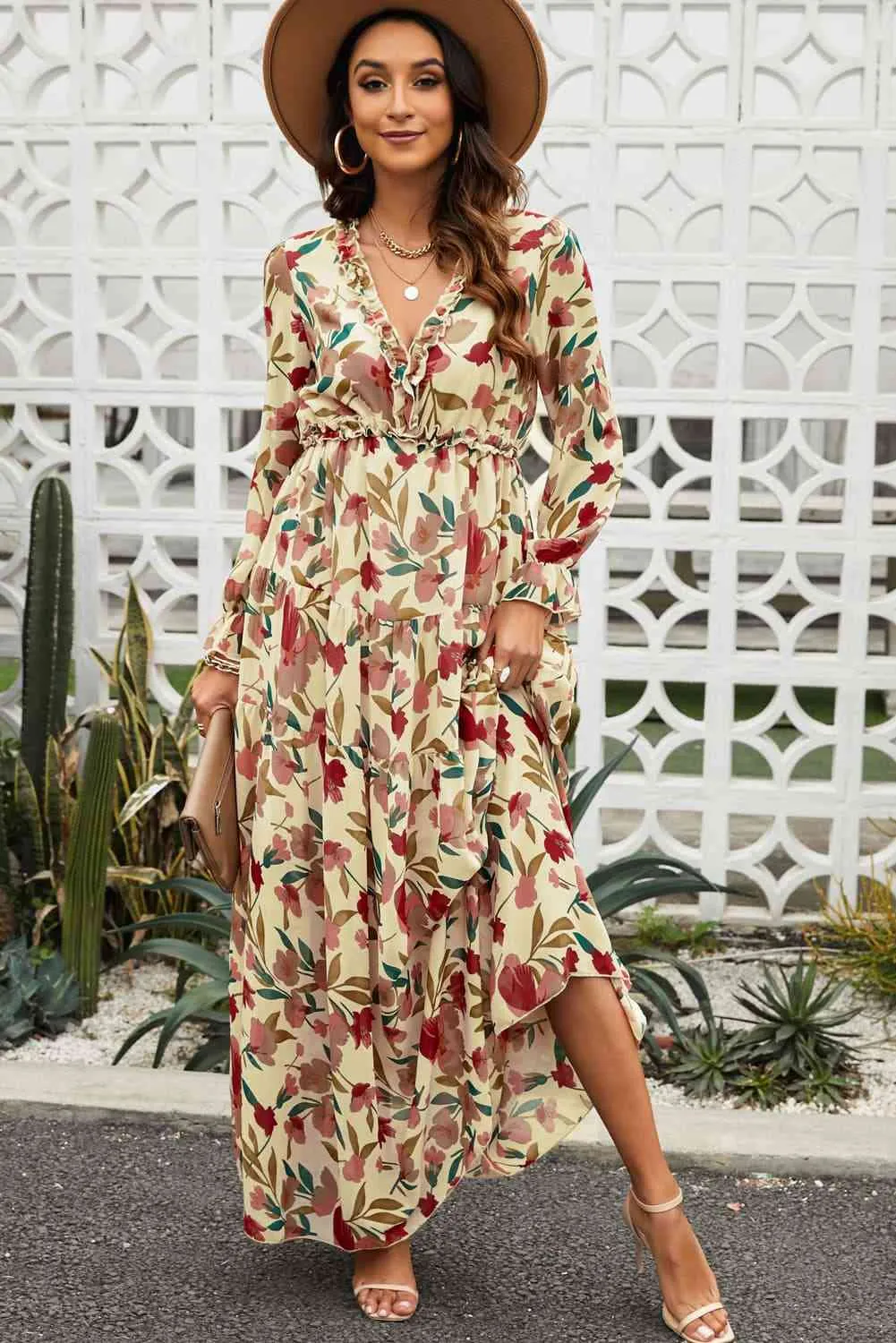 Exclusive Long Sleeve Plunge Dress Maxi | Enoch Fashion