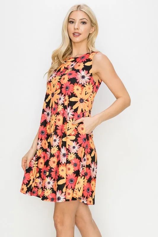 Floral Bloom A Line Tank Dress - Yellow