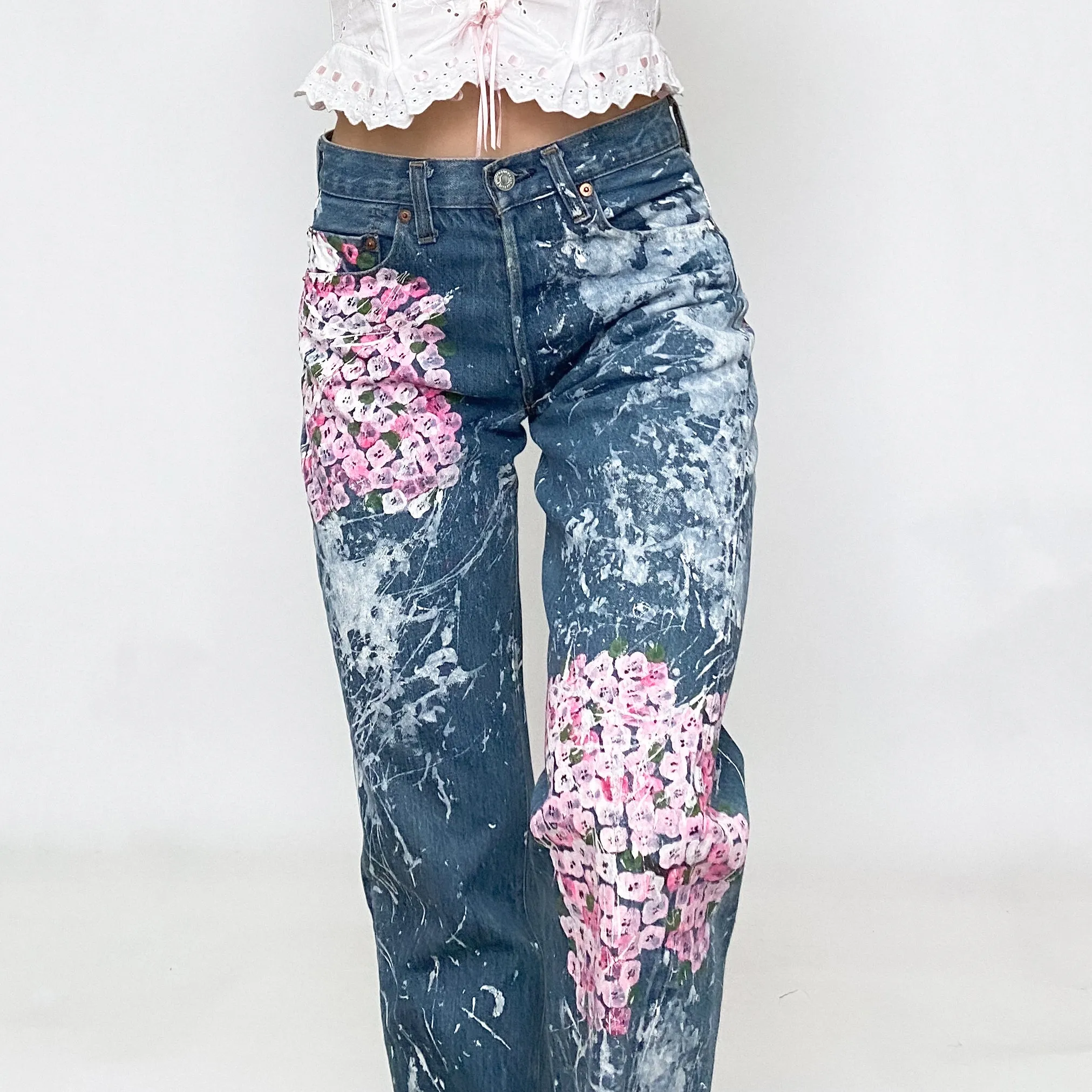 floral painted 501 levi's - size 25/26