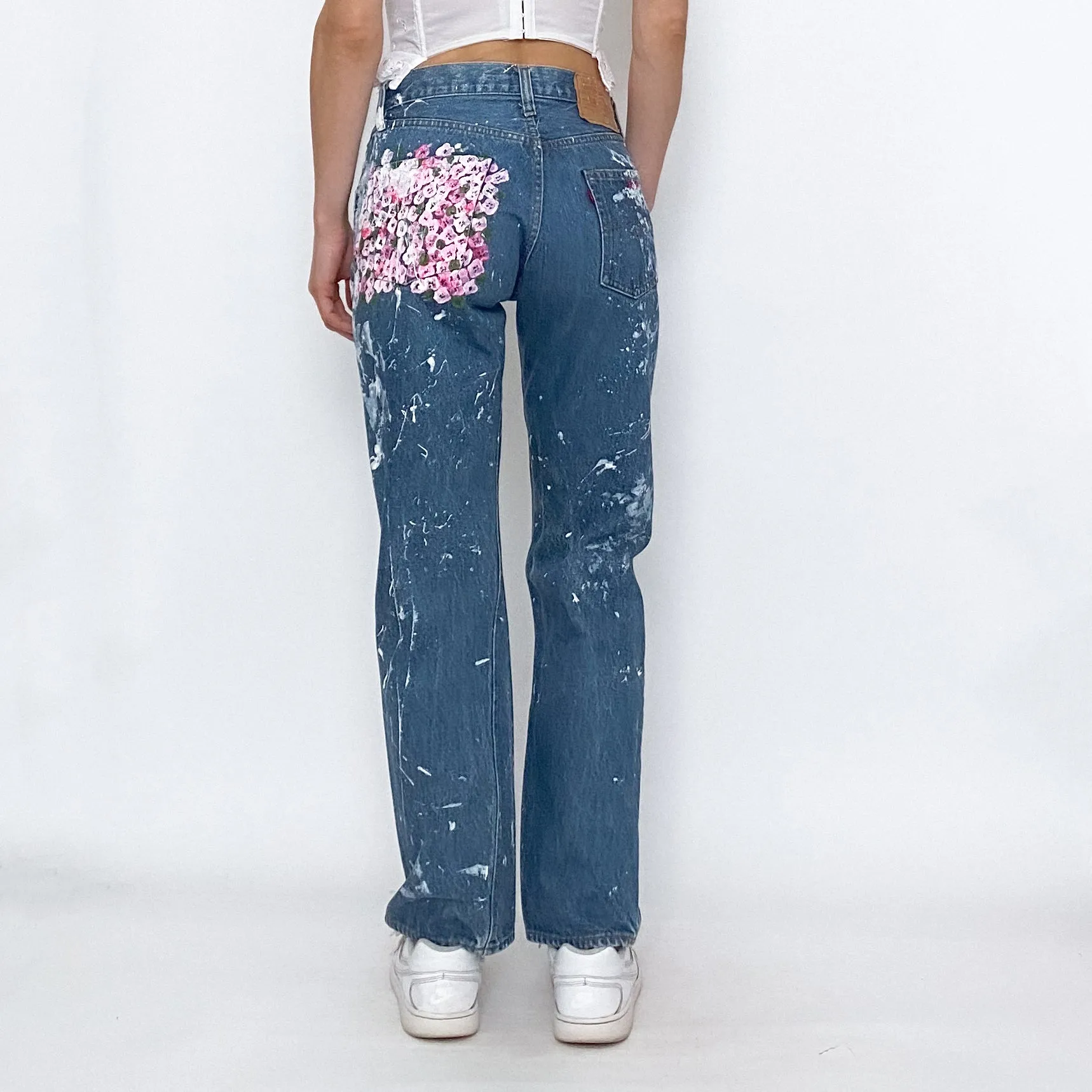 floral painted 501 levi's - size 25/26