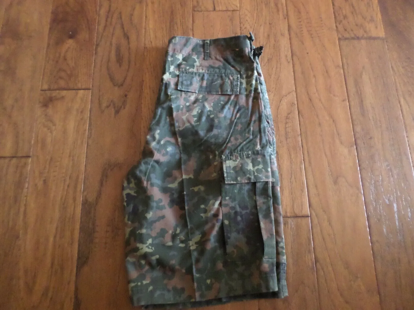 GERMAN FLECKTARN CAMOUFLAGE BDU CARGO SHORTS MILITARY STYLE 6 POCKET BUTTON FLY