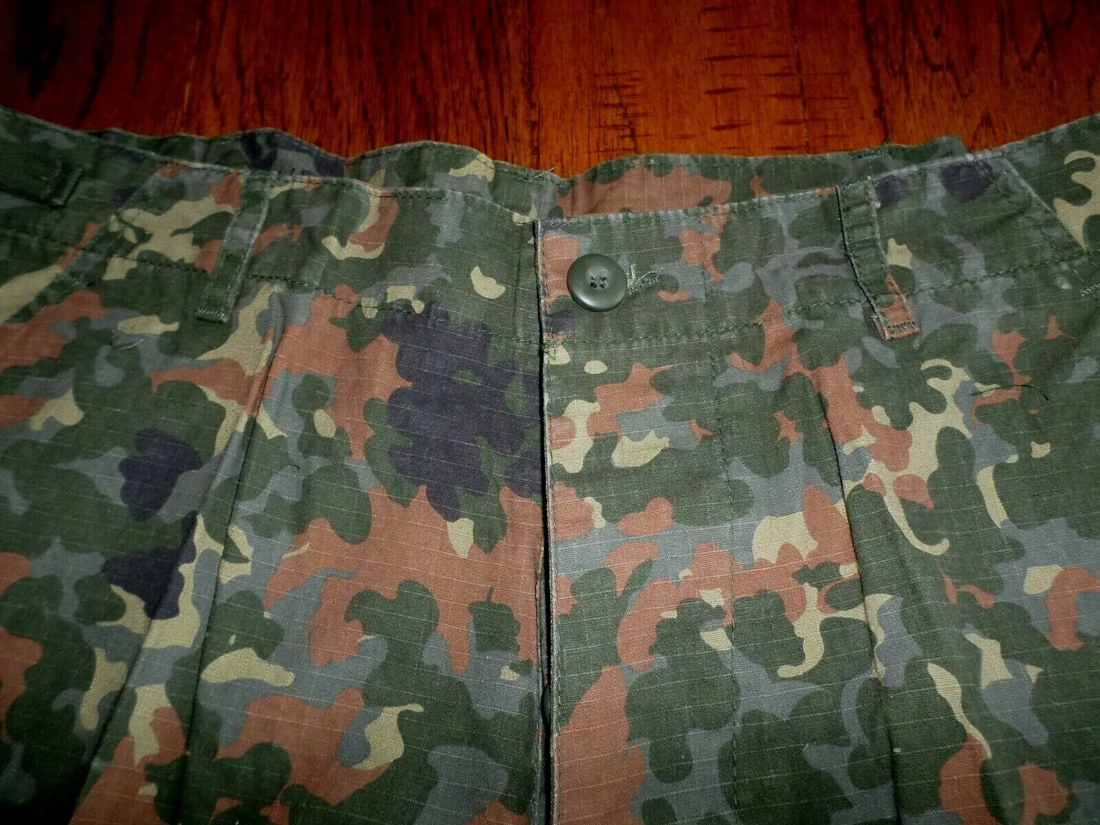 GERMAN FLECKTARN CAMOUFLAGE BDU CARGO SHORTS MILITARY STYLE 6 POCKET BUTTON FLY
