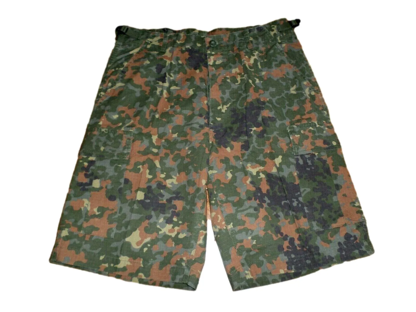 GERMAN FLECKTARN CAMOUFLAGE BDU CARGO SHORTS MILITARY STYLE 6 POCKET BUTTON FLY