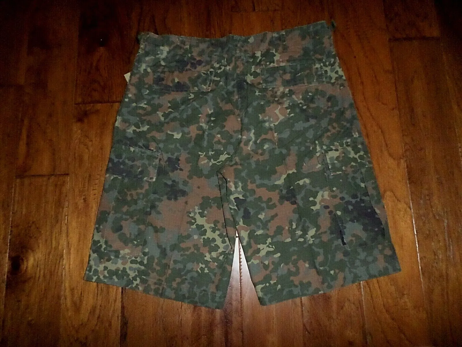 GERMAN FLECKTARN CAMOUFLAGE BDU CARGO SHORTS MILITARY STYLE 6 POCKET BUTTON FLY