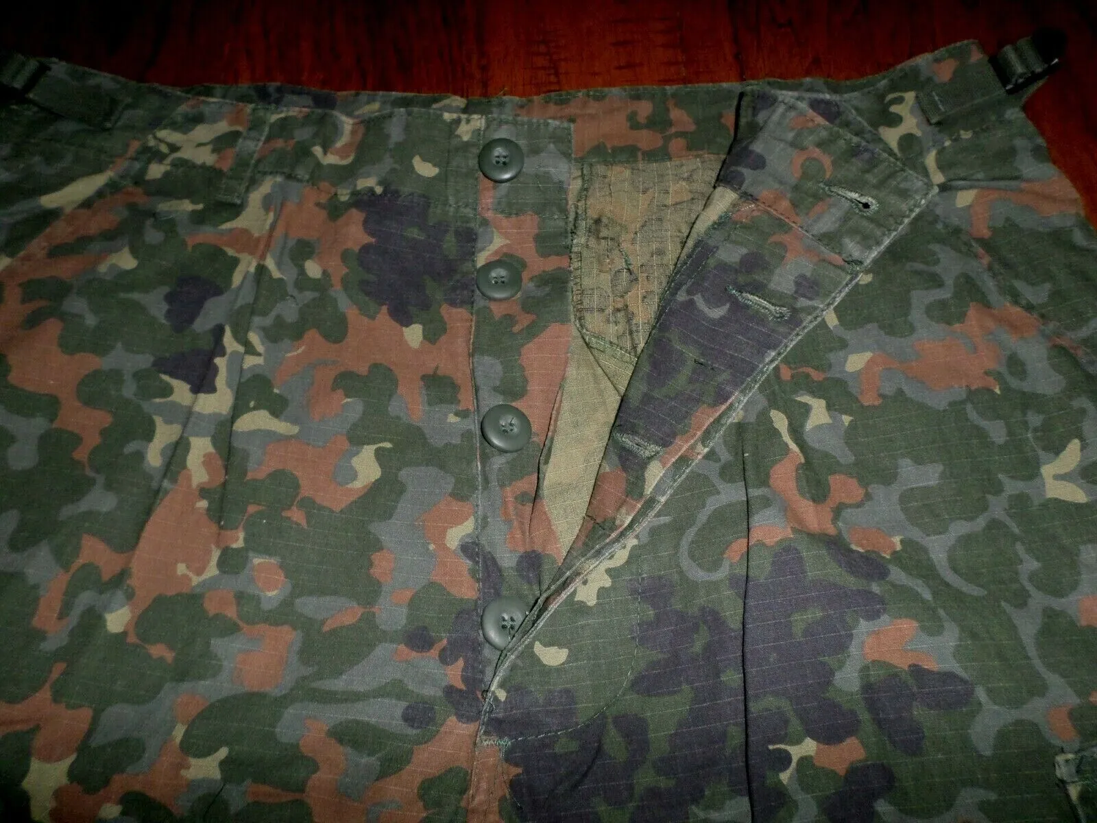 GERMAN FLECKTARN CAMOUFLAGE BDU CARGO SHORTS MILITARY STYLE 6 POCKET BUTTON FLY