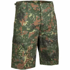 GERMAN FLECKTARN CAMOUFLAGE BDU CARGO SHORTS MILITARY STYLE 6 POCKET BUTTON FLY