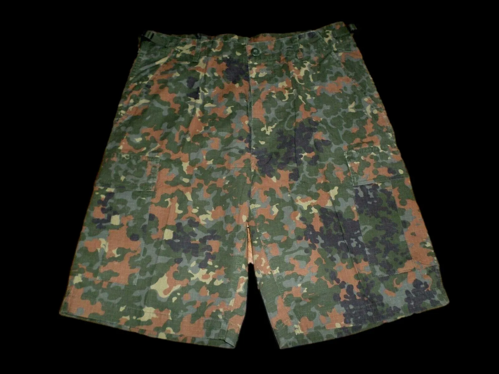 GERMAN FLECKTARN CAMOUFLAGE BDU CARGO SHORTS MILITARY STYLE 6 POCKET BUTTON FLY