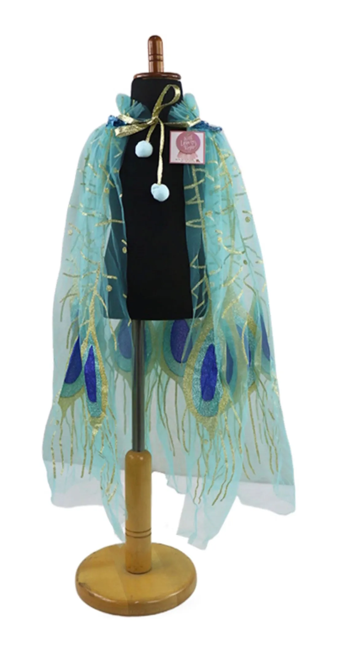 Girls Fun Theme Park Princess Capes - Turquoise Peacock Feathers