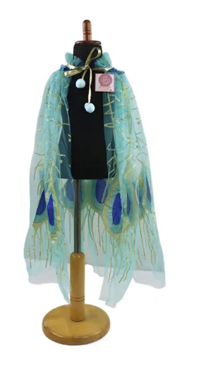 Girls Fun Theme Park Princess Capes - Turquoise Peacock Feathers