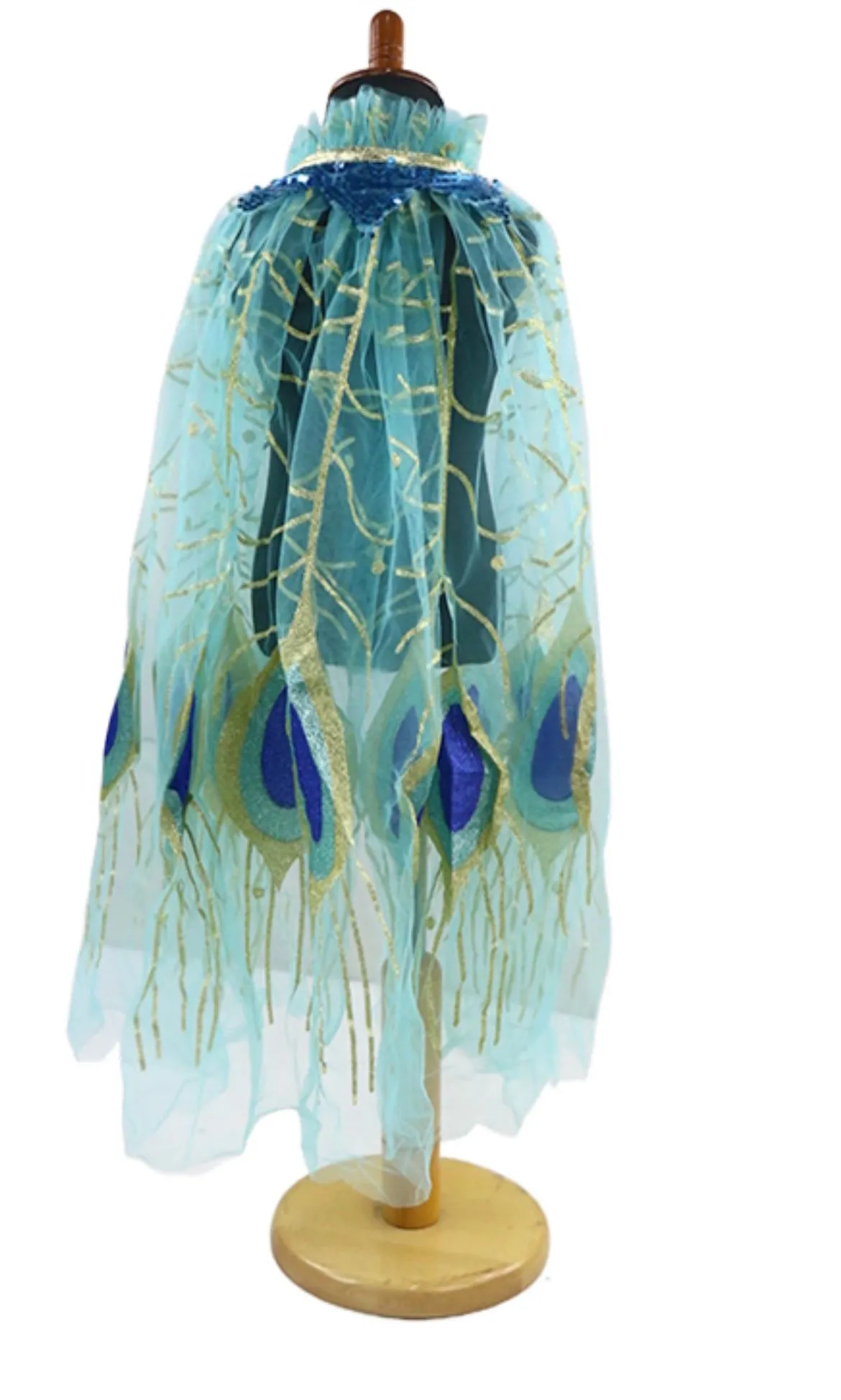 Girls Fun Theme Park Princess Capes - Turquoise Peacock Feathers