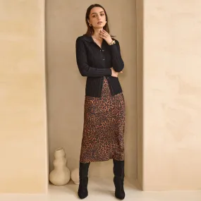 Greylin Athena Sateen Animal Slip Skirt - Cognac / Black