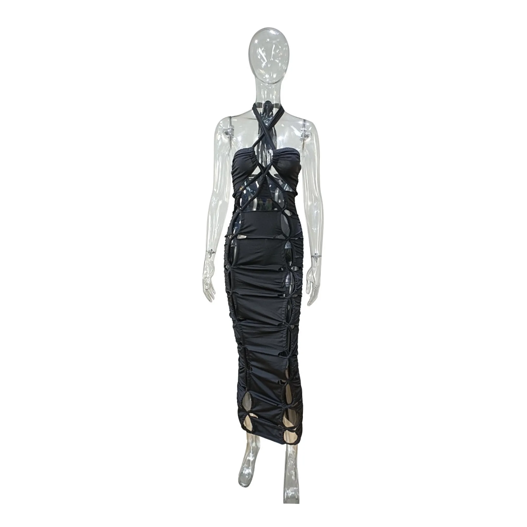 Halterneck Strappy Bodycon Maxi Dress