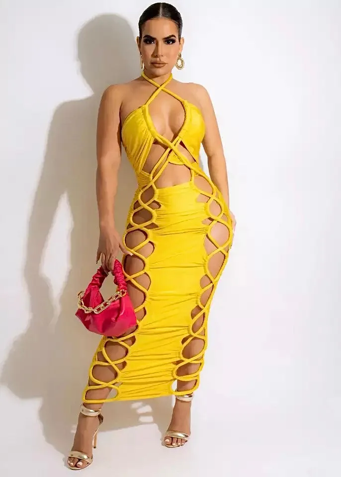 Halterneck Strappy Bodycon Maxi Dress