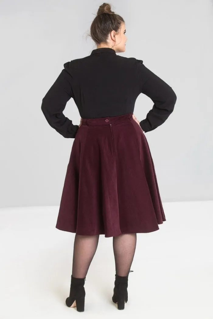 Hell Bunny Jefferson Corduroy Skirt - Wine