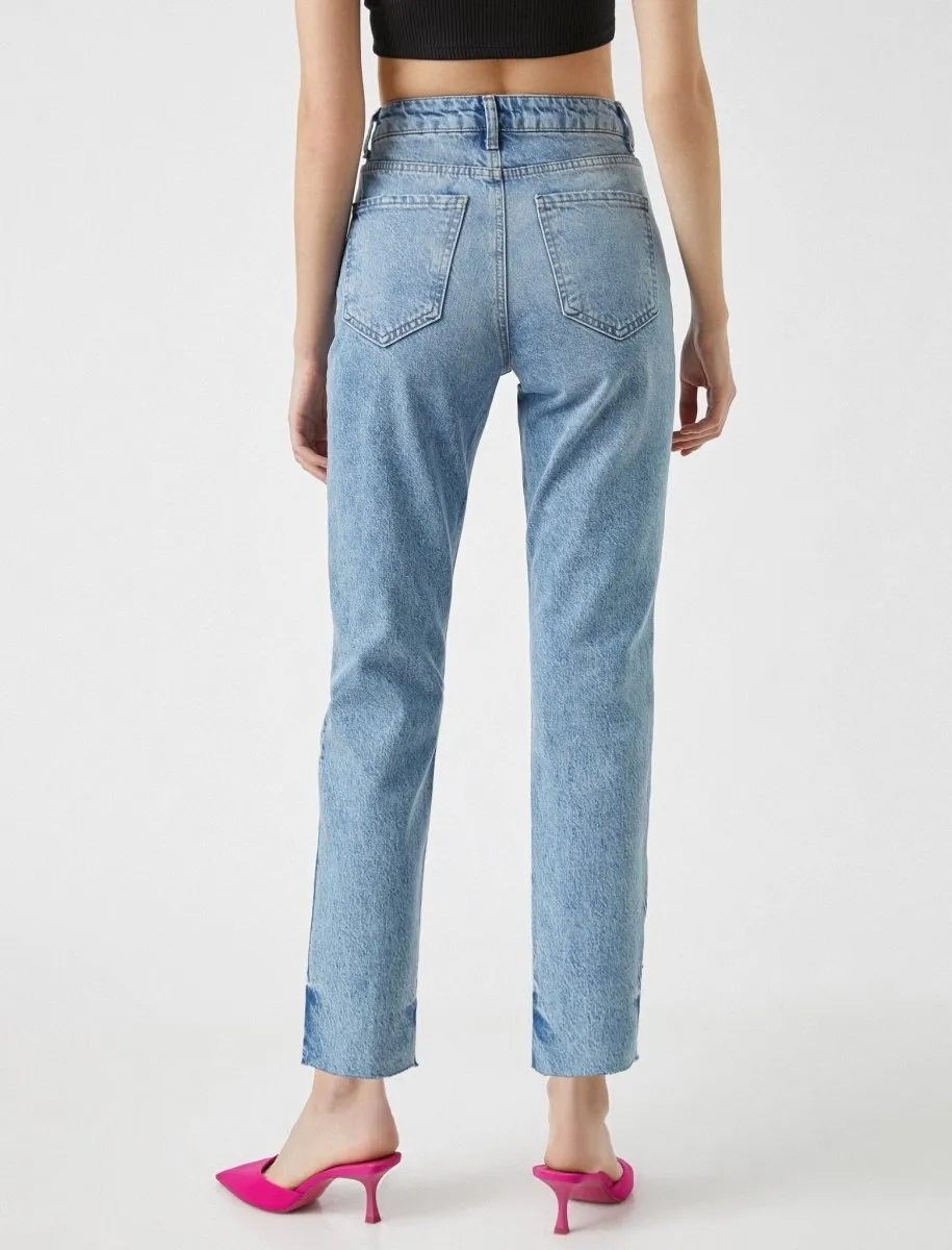 High Rise Mom Jeans in Destructed Light Wash