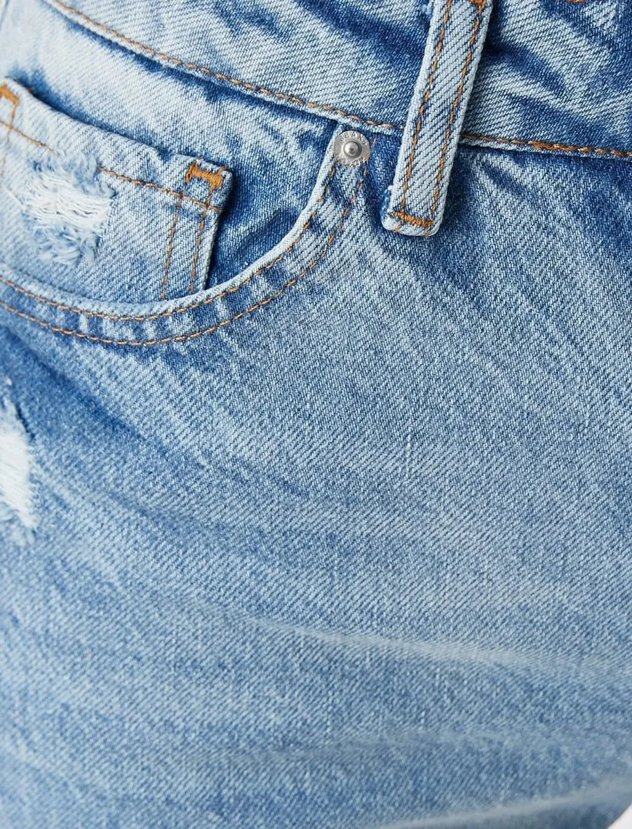 High Rise Mom Jeans in Destructed Light Wash