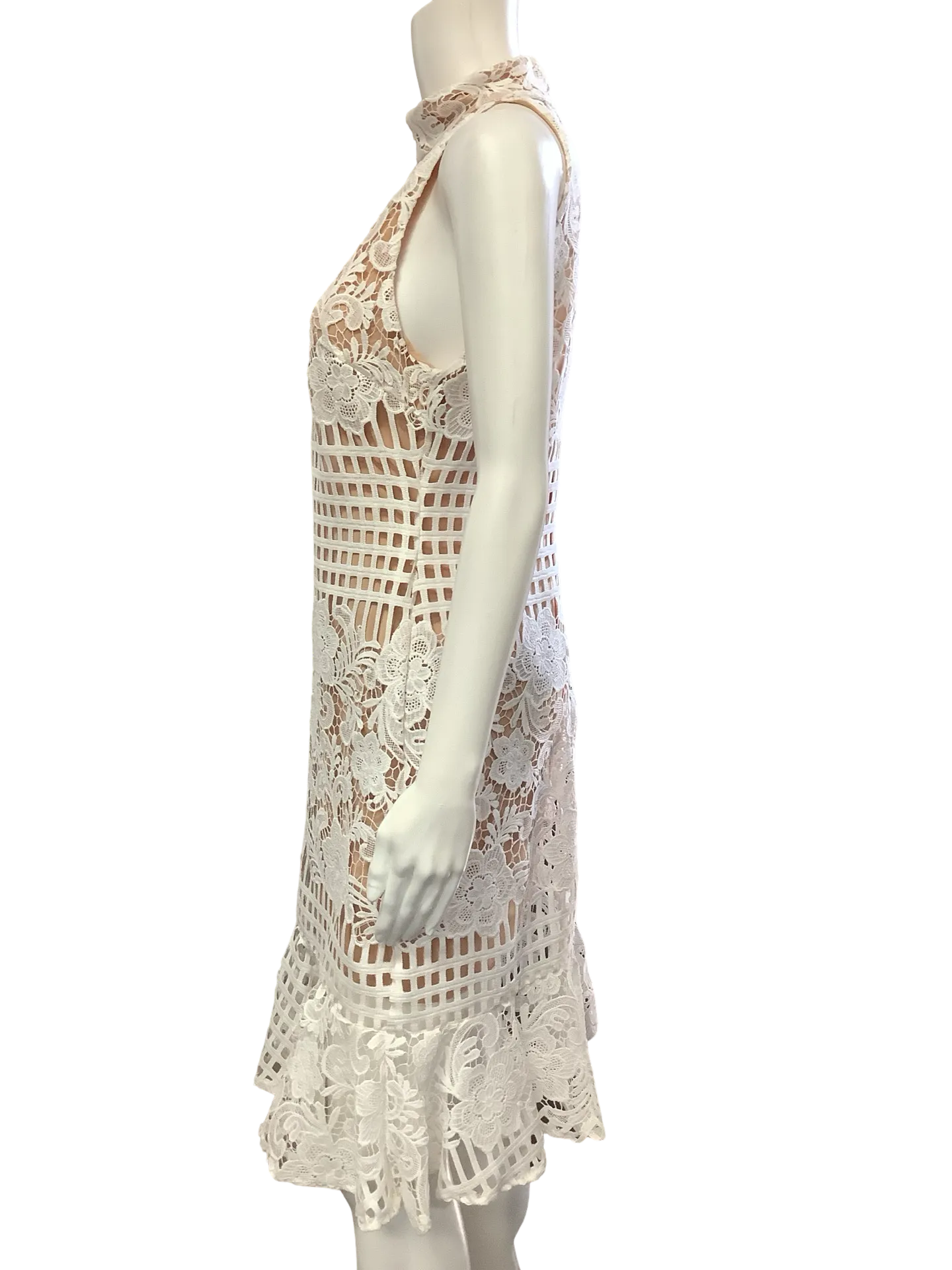 Julian Chang Dress Midi Lace Print High Neck Size: 8