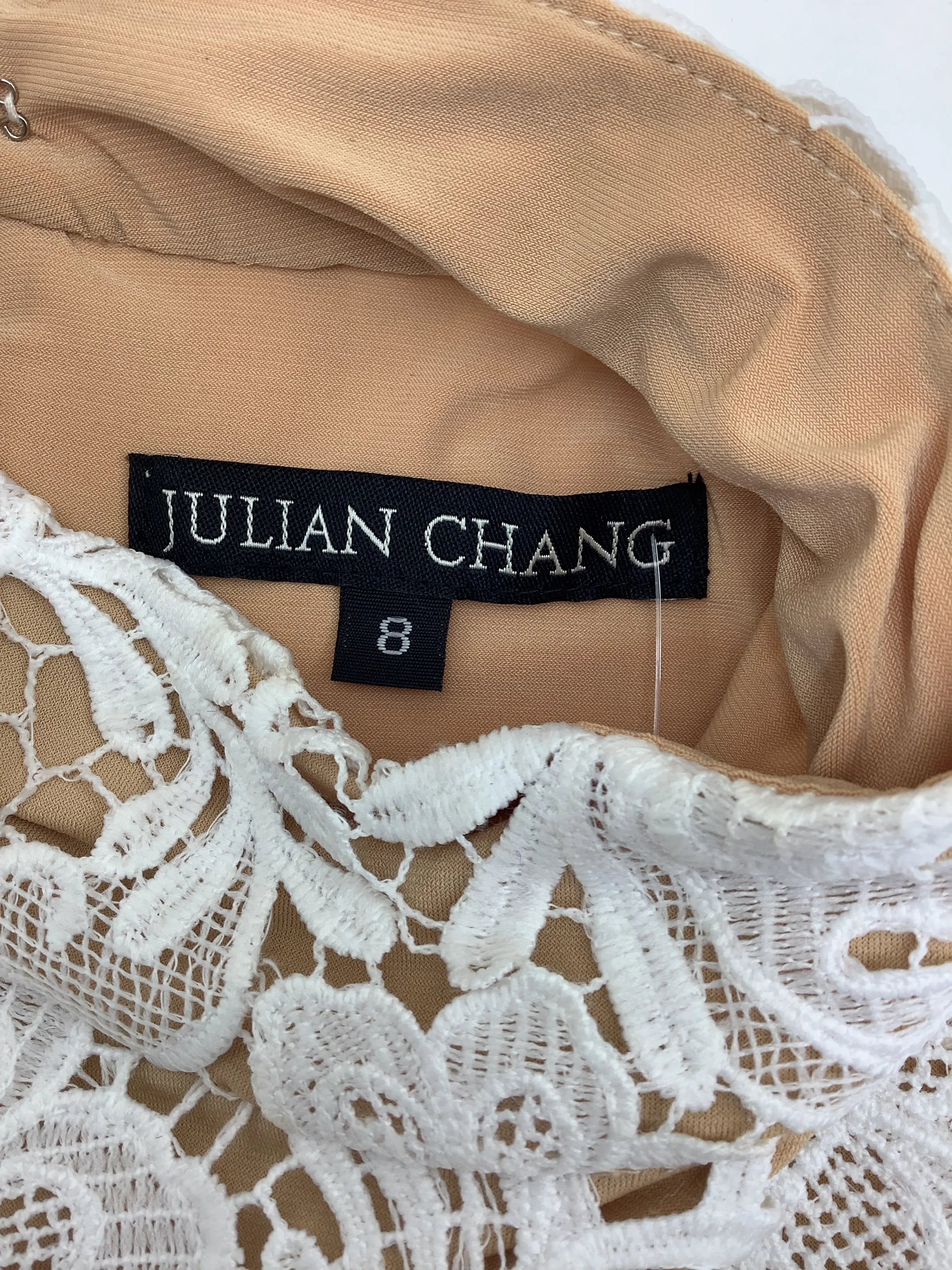 Julian Chang Dress Midi Lace Print High Neck Size: 8