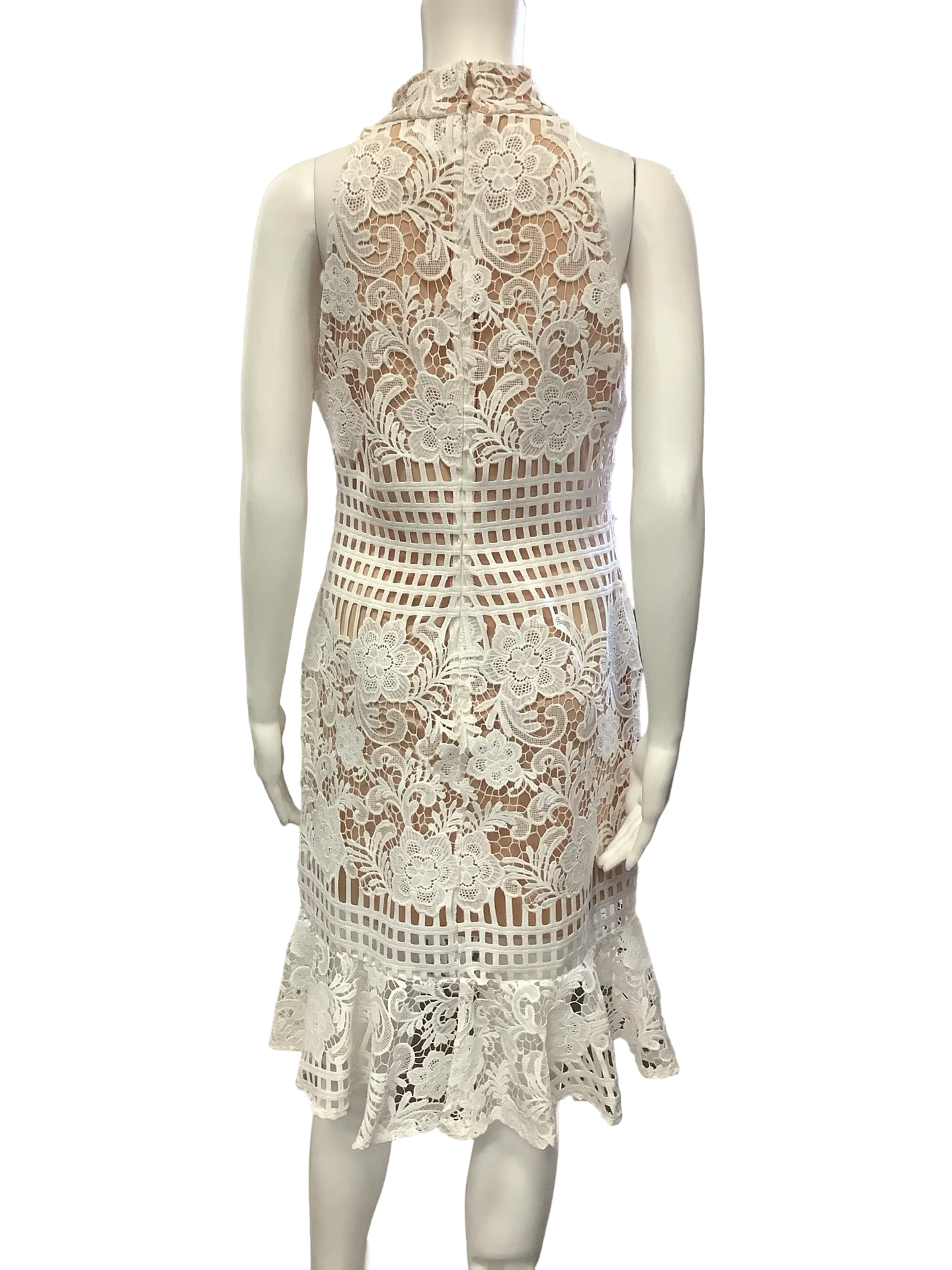 Julian Chang Dress Midi Lace Print High Neck Size: 8