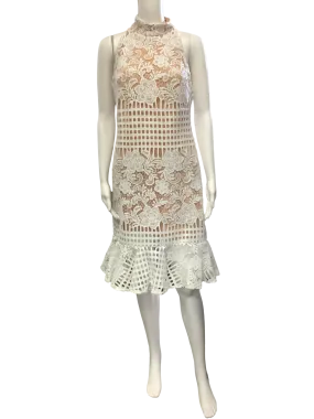 Julian Chang Dress Midi Lace Print High Neck Size: 8