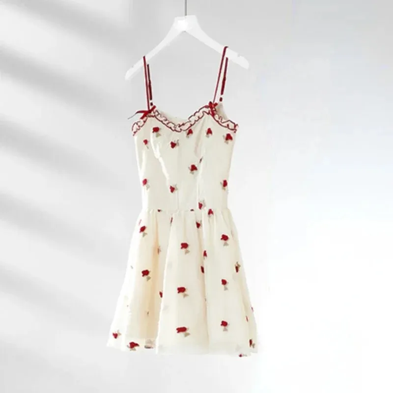 Kawaii 2 Piece Mini Dress Set – Floral Sleeveless Dress with Cardigan