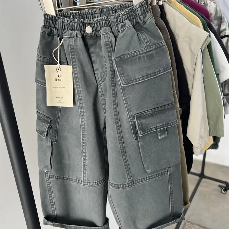 Kids Multi Pocket Distressed Cargo Pants
