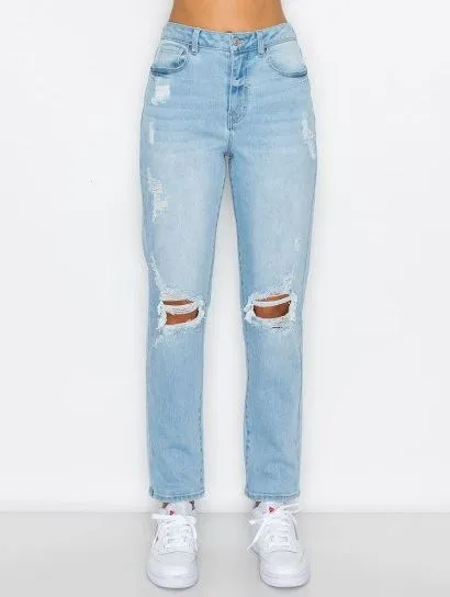 KNEE RIPPED MOM JEANS