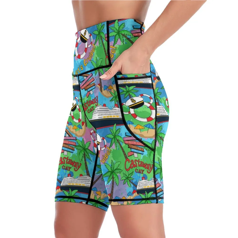 Let's Cruise Women's Knee Length Athletic Yoga Shorts With Pockets