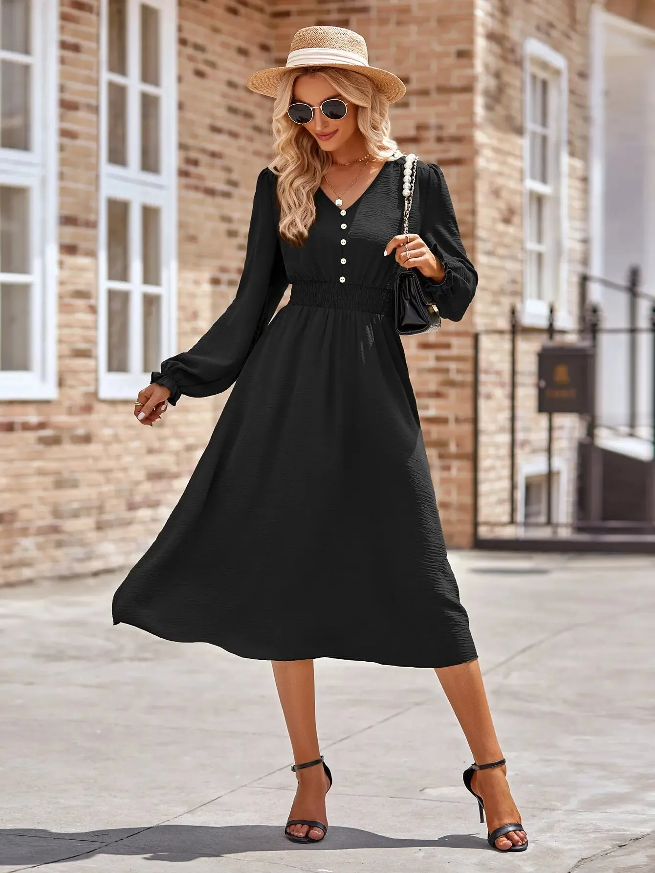 Long Sleeve V Neck Dress