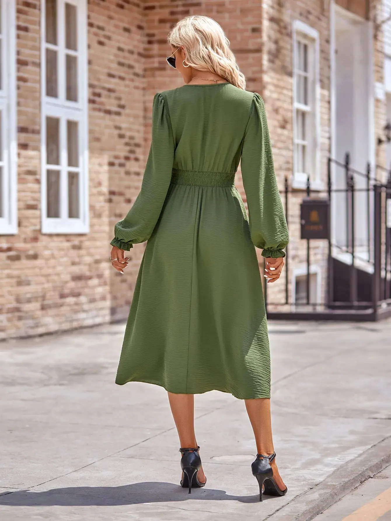 Long Sleeve V Neck Dress