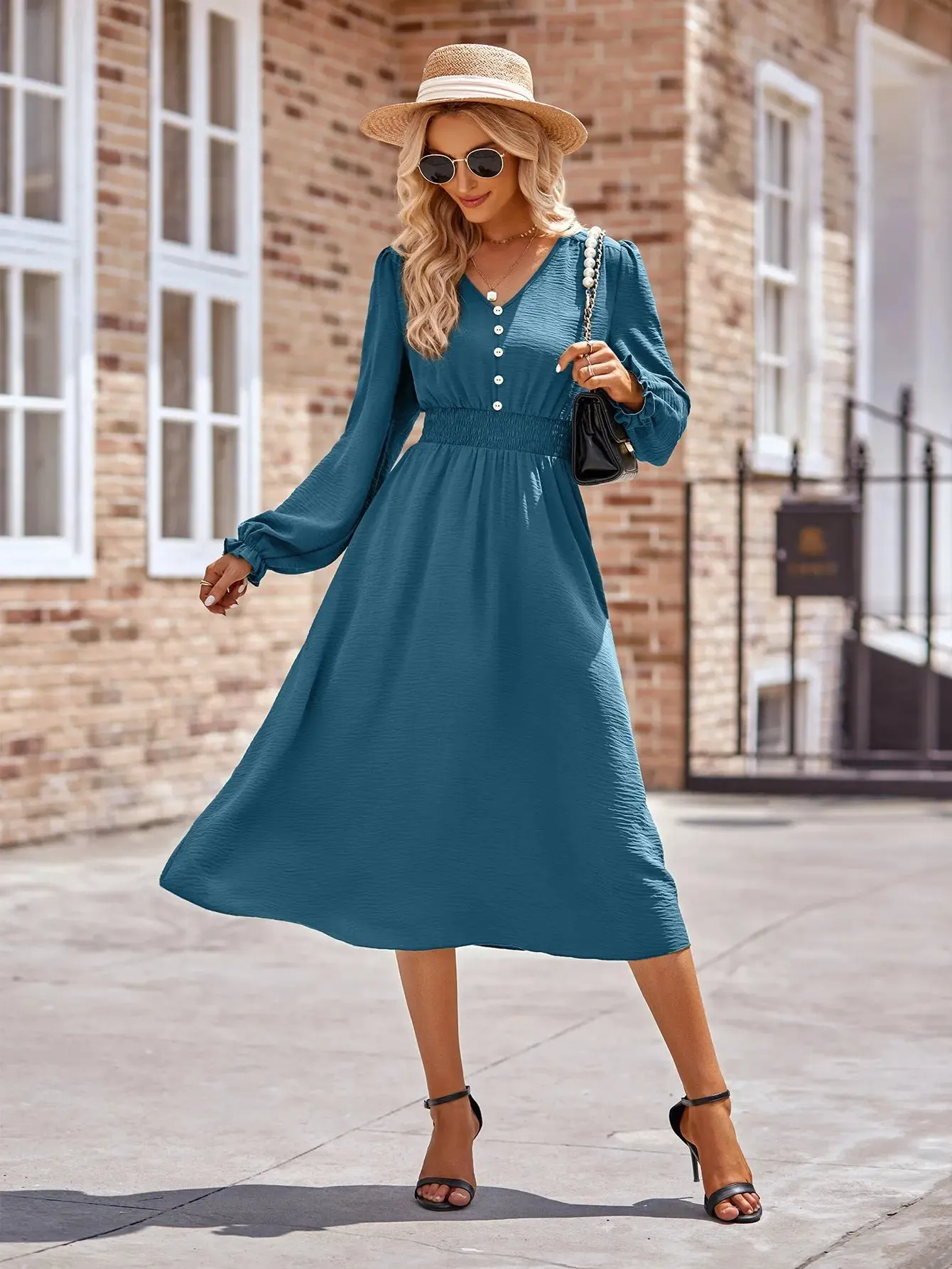 Long Sleeve V Neck Dress