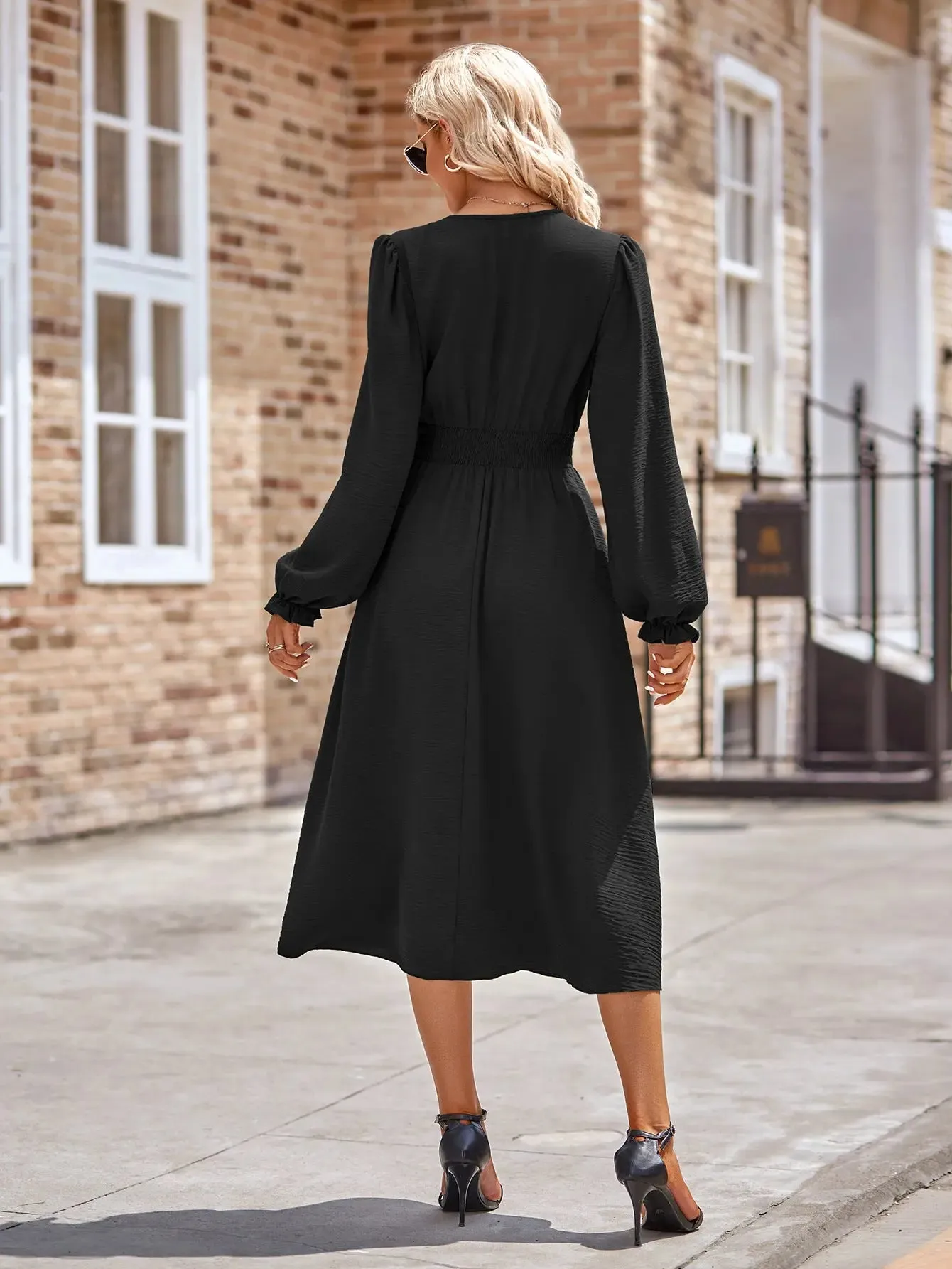 Long Sleeve V Neck Dress