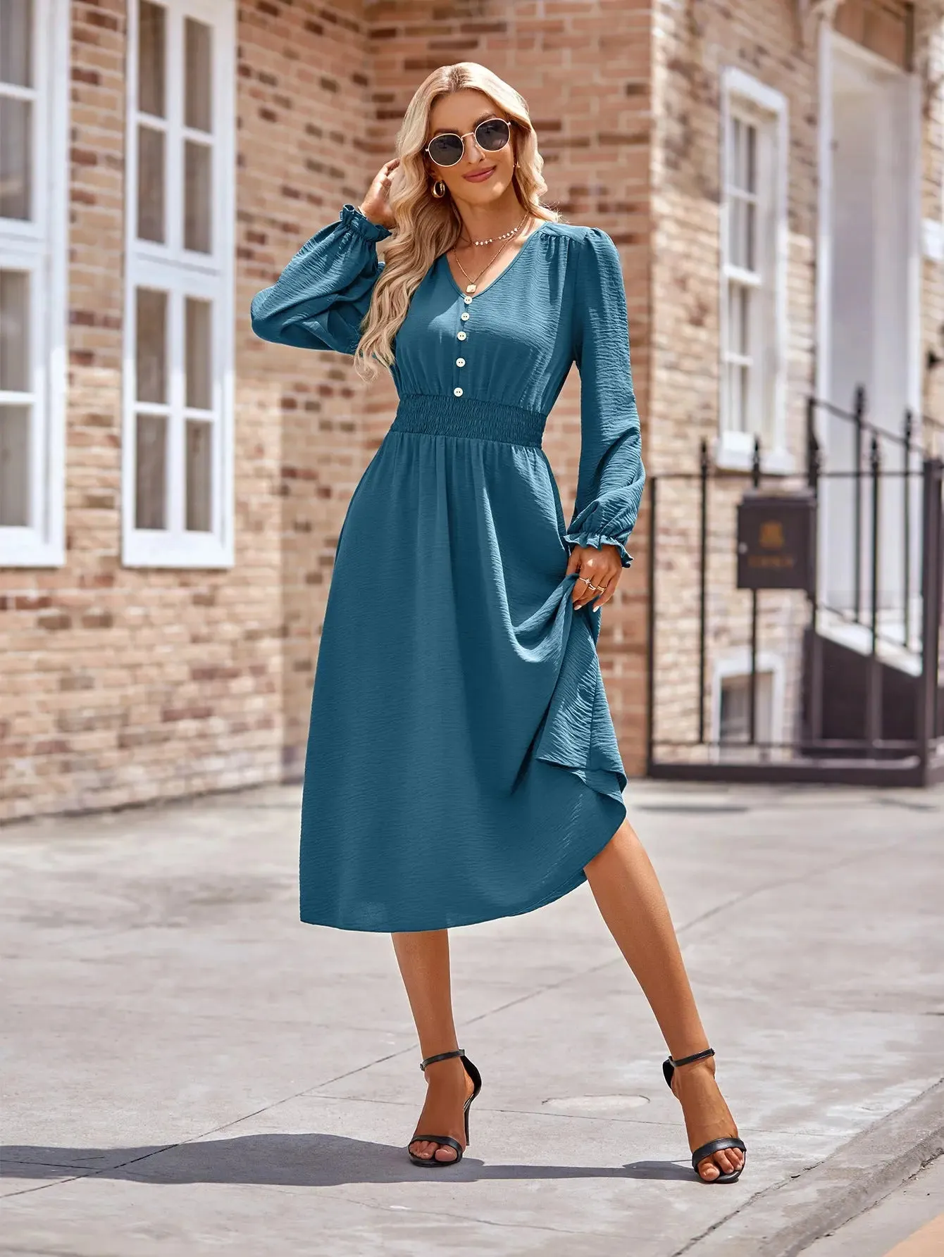 Long Sleeve V Neck Dress