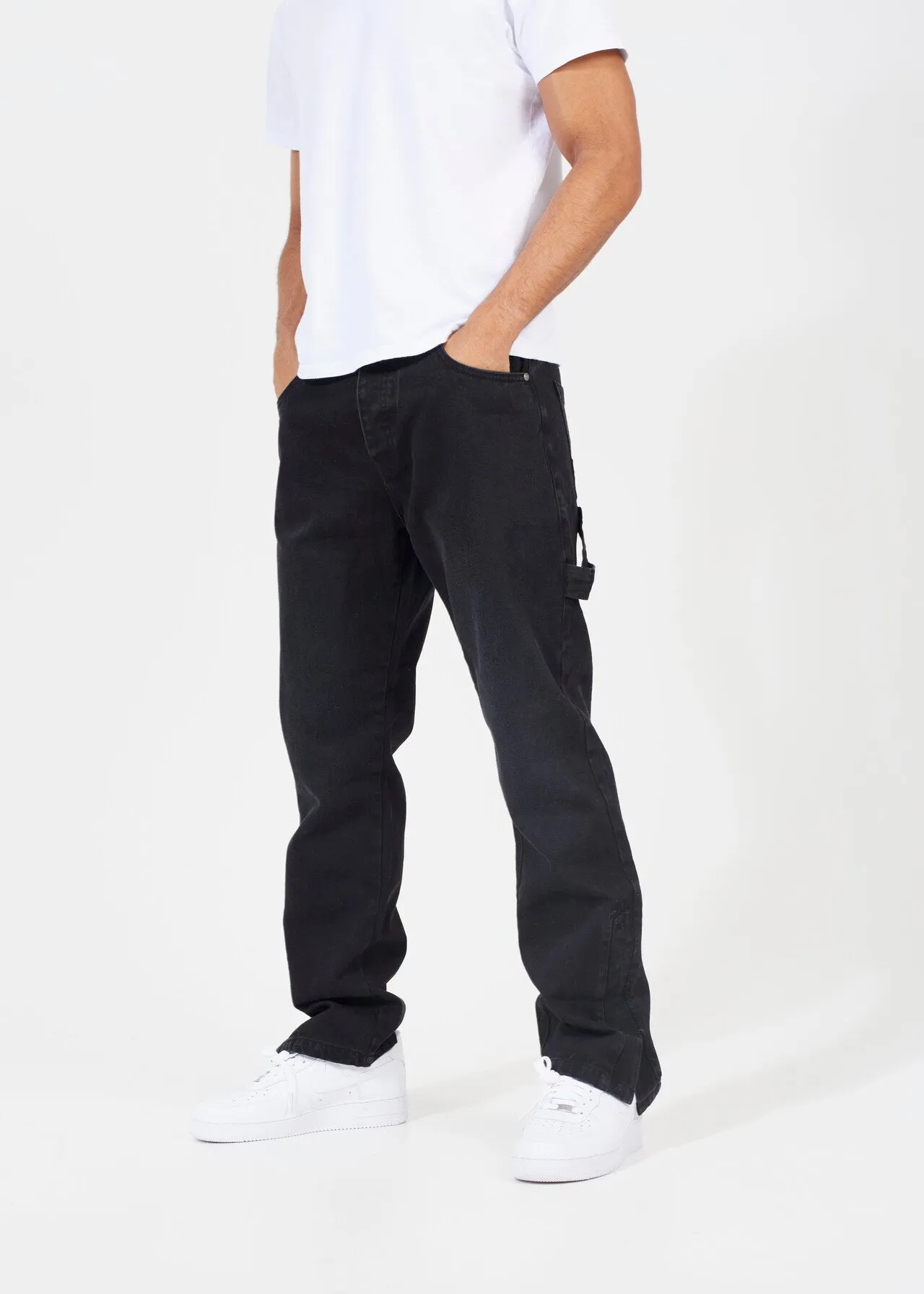 LOOSE FIT CARPENTER STYLE JEAN WITH HEM SPLIT DETAIL