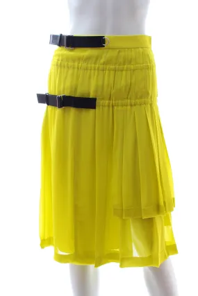 Louis Vuitton Leather Buckled Silk-Chiffon Pleated Midi Skirt