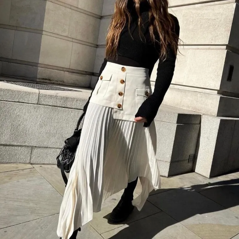 Mathilde Patchwork Pleated Maxi Skirts - 2 Colors
