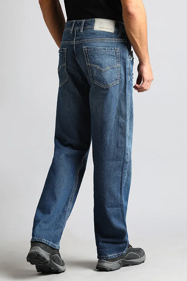 Med Blue 5 Pocket Midrise, Loose Fit Jeans