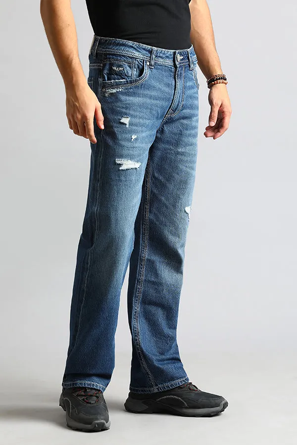 Med Blue 5 Pocket Midrise, Loose Fit Jeans