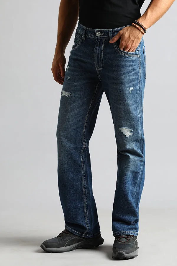Med Blue 5 Pocket Midrise, Loose Fit Jeans