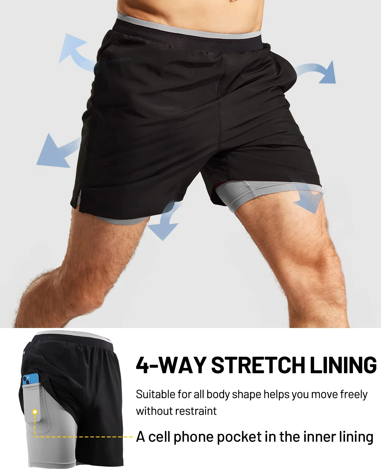 Men's 2 in 1 Running Shorts 5"