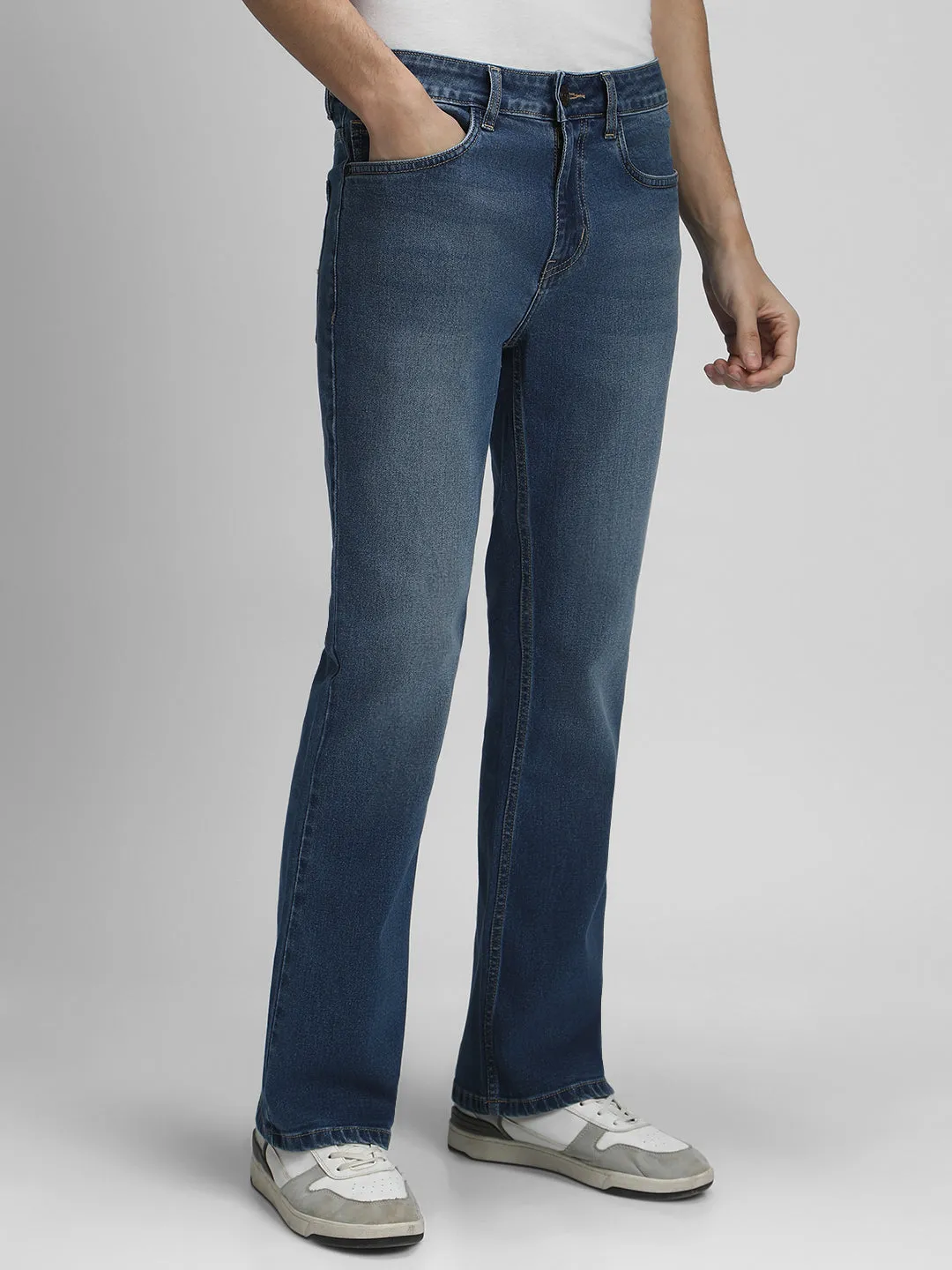 Men's Boot Cut Washed Indigo Stretchable Jeans