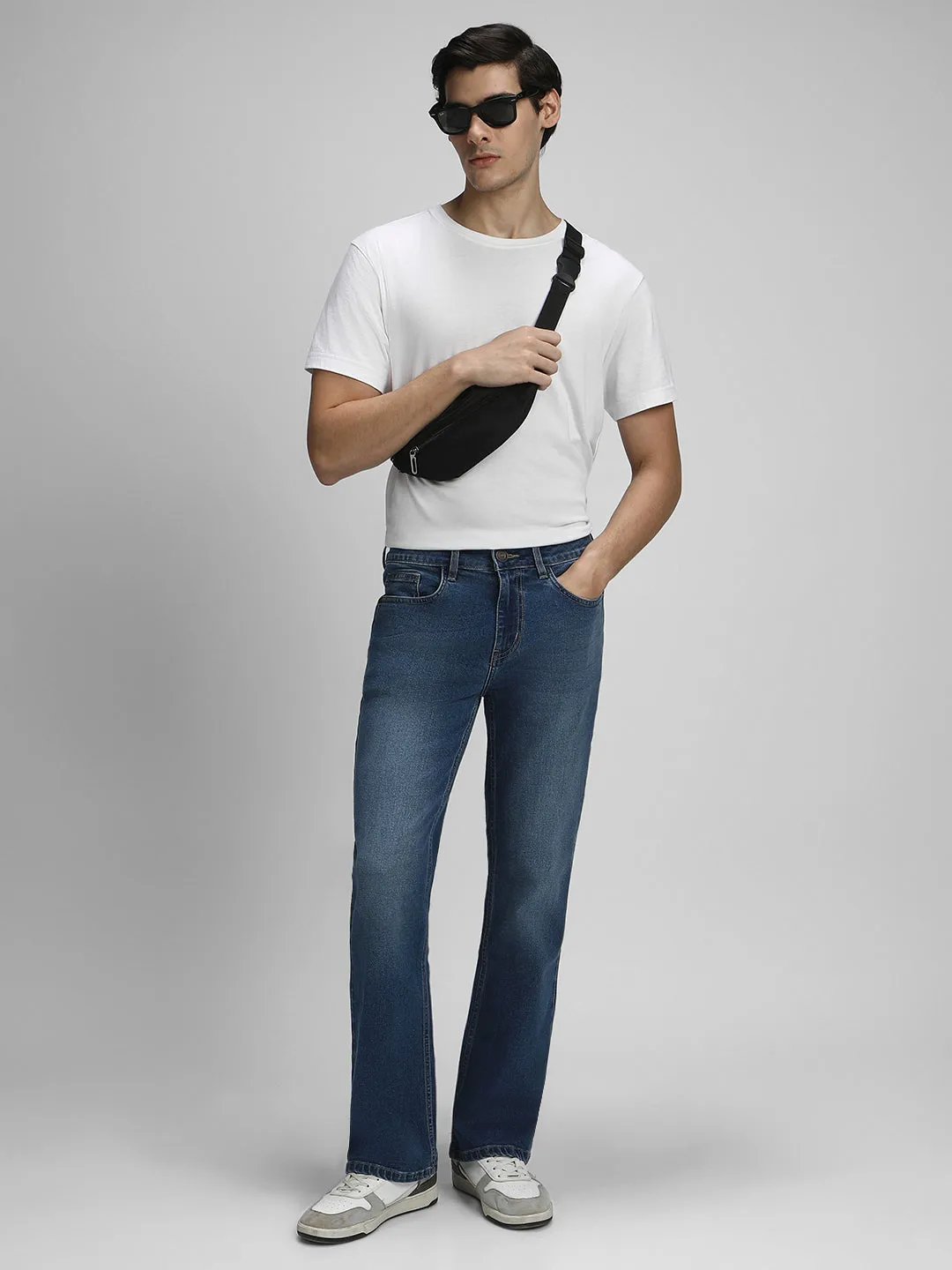 Men's Boot Cut Washed Indigo Stretchable Jeans