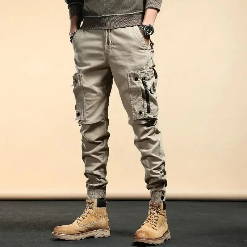 Men's Cargo Pants Outdoor Biker Trousers - Korean Style Loose Fit Hiking, Motorcycle Slacks, Cotton Spandex Baggy Fashion
