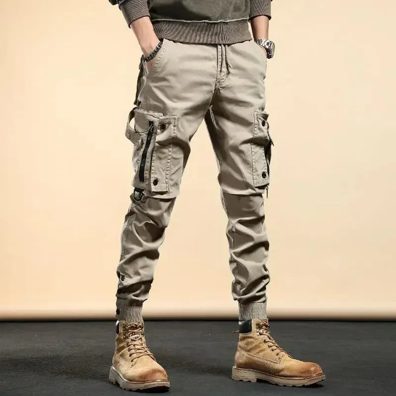 Men's Cargo Pants Outdoor Biker Trousers - Korean Style Loose Fit Hiking, Motorcycle Slacks, Cotton Spandex Baggy Fashion