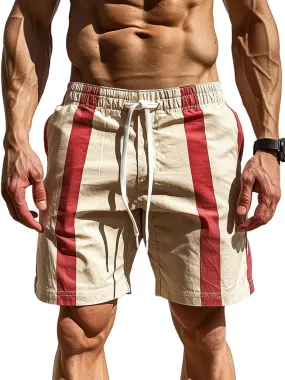 Men's Contrast Stripe Print Double Pocket Shorts
