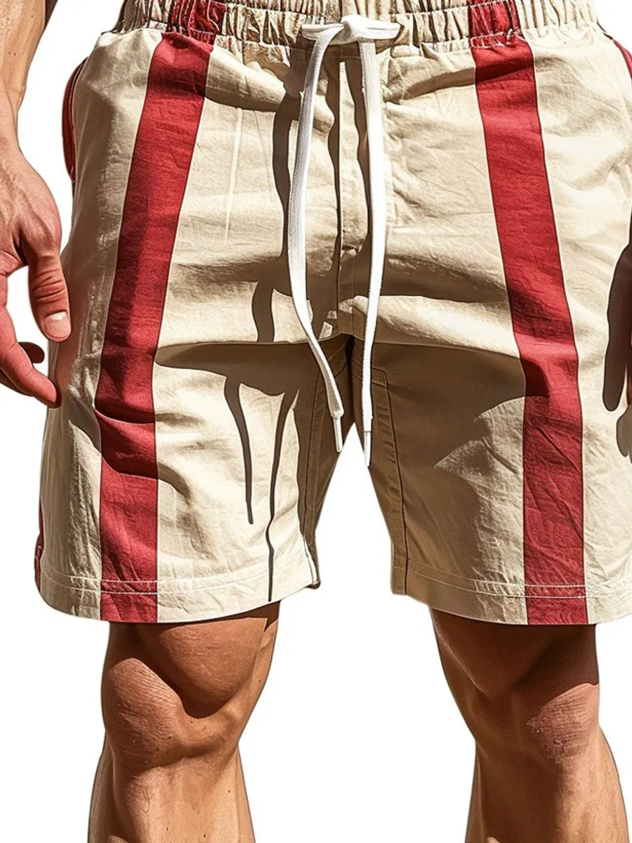 Men's Contrast Stripe Print Double Pocket Shorts